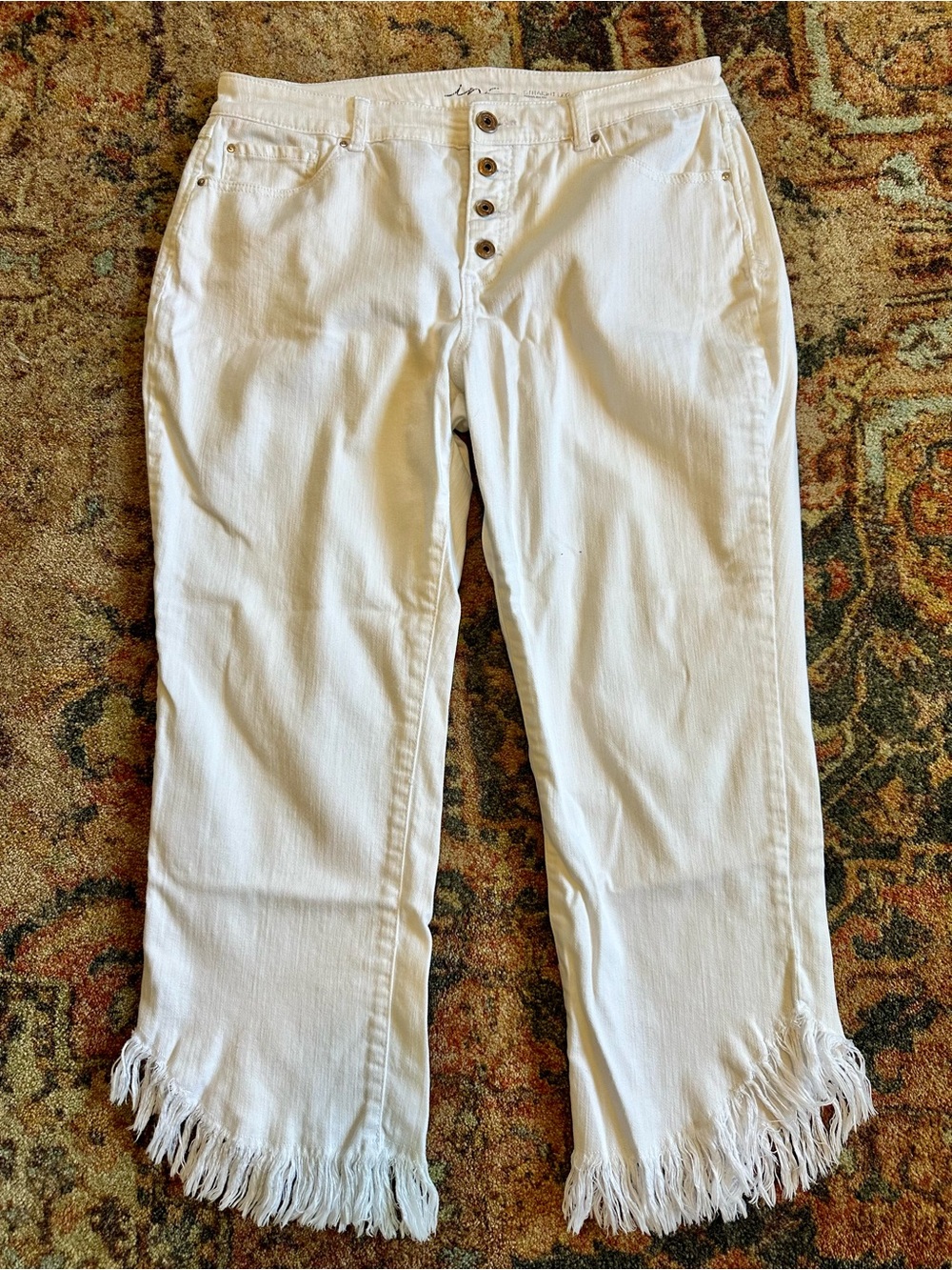 INC International Concepts White Straight-Leg Jeans with Fringed Hem